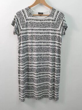 J Jill Wearever Collection Dress Womens Small Petite Black White Short Sleeve